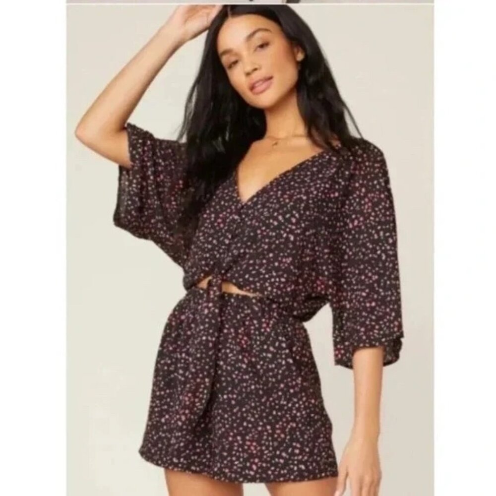 BB DAKOTA Women's Party Game Black Pink Shorts‎ Romper Tie Waist Cut Out XS